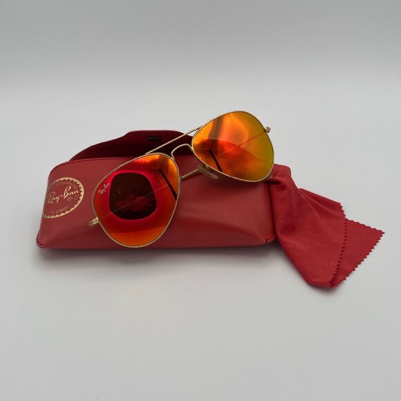 Ray-Ban Aviator Red Mirror Sunglasses with Case and Cloth Vintage 1995 - Picture 1 of 3